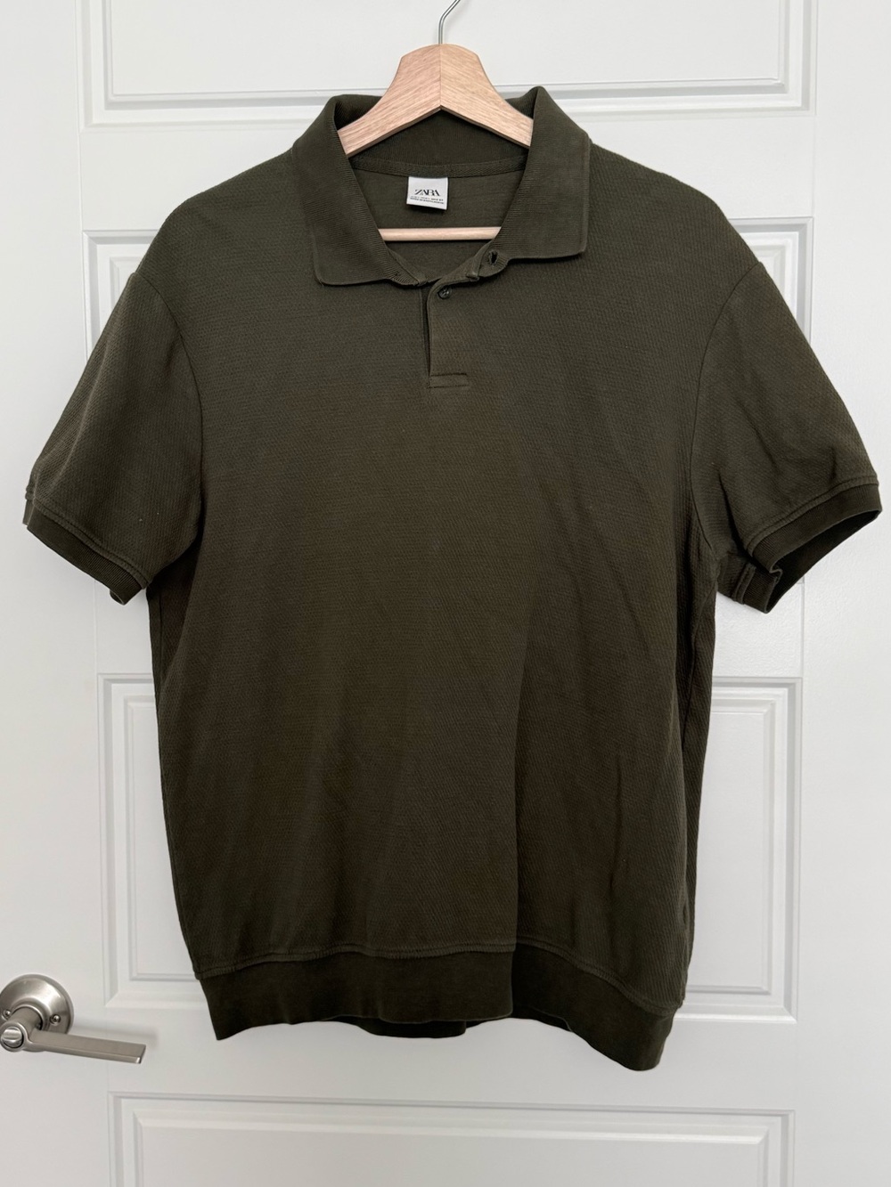 Zara Men's Olive Green  Knit Polo Shirt